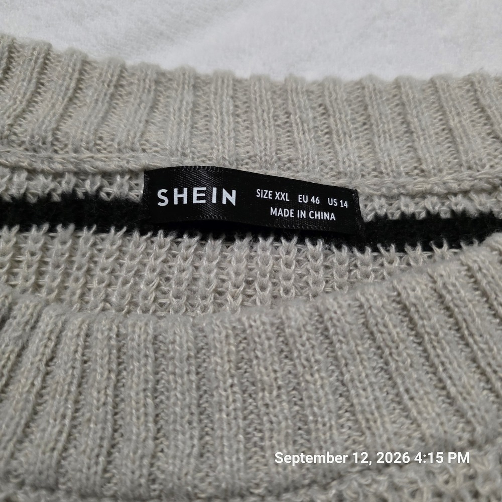 SHEIN Beige Black Striped Knit Sweater Vest Crew Neck XXL US 14 - Picture 2 of 5